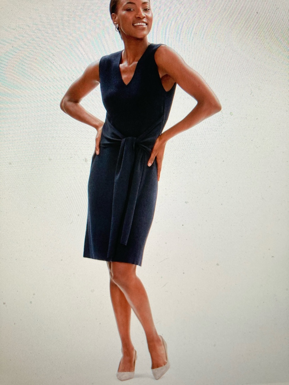 MM Lafleur Chell Dress V-Neck Tie-Waist Midi Dress in Black